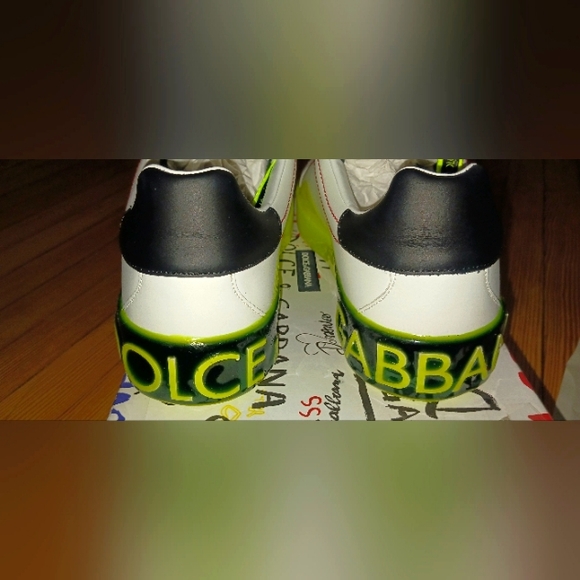 Dolce & Gabbana White Yellow Portofino Leather Sneakers Shoes main image 2